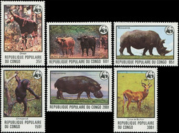Congo 1978 MiNr. 630 - 635 Kongo-Brazzaville WWF Animals Chimp Okapi Rhino Hippo 6v MNH** 35.00 € - Scimpanzé
