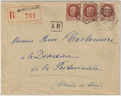 FRANCE - 1943 - LSC Recommandée De "LA POITEVINIERE / MAINE ET LOIRE" (TàD Type F4 D'Agence Postale) - Lettres & Documents