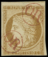 EMISSION DE 1849 - 1    10c. Bistre-jaune, Obl. OR En ROUGE, RR, TB - 1849-1850 Ceres