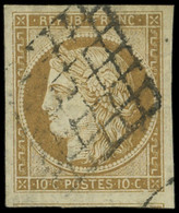 EMISSION DE 1849 - 1b   10c. Bistre-VERDATRE, Obl. GRILLE, Marges énormes Avec Voisin, TTB - 1849-1850 Ceres