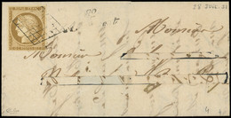 Let EMISSION DE 1849 - 1    10c. Bistre-jaune, Obl. GRILLE S. LAC (nom Découpé) Du 28/7/51, Cursive 82/ALLARMONT, Arr. R - 1849-1876: Klassieke Periode