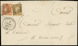 Let EMISSION DE 1849 - 1 Et 5, 10c. Bistre-jaune, Touché Et 40c. Orange, Obl. GRILLE S. LSC, Càd T14 LORMES 6/6/51, Frap - 1849-1876: Période Classique