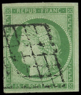 EMISSION DE 1849 - 2    15c. Vert, Obl. GRILLE, TB. C - 1849-1850 Cérès