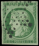 EMISSION DE 1849 - 2    15c. Vert, Obl. ETOILE, Petite Fente En Marge Touchant à Peine Le Filet, Aspect TTB. C - 1849-1850 Ceres