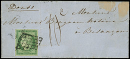 Let EMISSION DE 1849 - 2    15c. Vert, Obl. GRILLE S. LAC De Paris 1/12/51, TAXE 10 à La Plume Et Arr. BESANCON 2/12, RR - 1849-1876: Période Classique