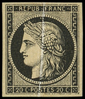 * EMISSION DE 1849 - 3    20c. Noir, PLI ACCORDEON, Spectaculaire Et RR, TB. C - 1849-1850 Ceres