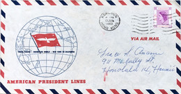 HONG KONG TO HAWAI USED, ILLUSTRATED COVER 1960, SPECIAL AMERICAN PRESIDENT LINES!!! QUEEN 2$ STAMP, KOWLOON. - Lettres & Documents