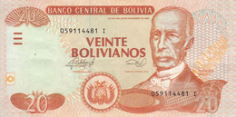 BILLETE DE BOLIVIA DE 20 BOLIVIANOS DEL AÑO 1986 (BANKNOTE) - Bolivia