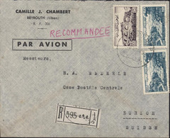 Liban Recommandé Par Avion YT 36 République Libanaise + Poste Aérienne N°44 X2 Dos Timbre Bienfaisance CAD Beyrouth 1949 - Liban