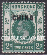 HONG KONG 1917 2c.GREEN  OPT. CHINA U.M. - Unused Stamps