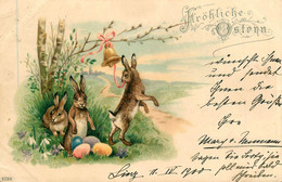 1900 Fröhliche Osternn * Heureuse Pâques PAQUES * CPA Illustrateur * Lapins Humanisés Oeufs Cloche * Lapin Rabbit - Pâques