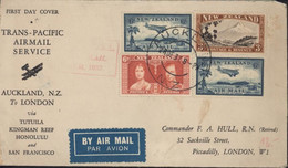 New Zealand By Air Mail FDC First Day Cover Trans Pacific Airmal Service Auckland To London CAD Auckland 28 DEC 37 - Corréo Aéreo