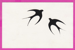 280419 / Illustrator Art  - "Happy Spring" Silhouettes Of Two Swallows Schwalben (Hirundinidae) PC 1980 Bulgaria - Silhouette - Scissor-type