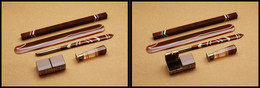 Ensemble De Bureau En Agate Composé D'une Boîte à Timbres 2 Comp., 1 Porte-plume, 1 Coupe Papier, Une Règle Et 1 Cachet  - Stamp Boxes