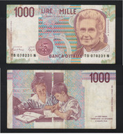 Italie  1000 Lire; TB 078231 N; Maria Montessori, Octobre 1990, P 114 A2, Usagé - 1000 Lire