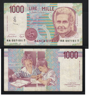 Italie  1000 Lire; HA 997191 T; Maria Montessori, Octobre 1990, P 114 A1, Usagé - 1000 Lire