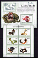 Comoros 2009 MNH SS+MS, Reptiles, Snakes, King Cobra - Serpenti
