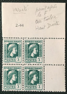 Marianne D'Alger Variété Du N°642 En Coin De Feuille Daté (2/44) - 1944 Gallo E Marianna Di Algeri