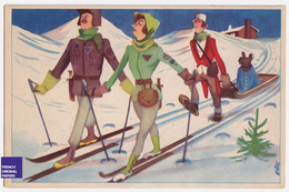 Rare Carte Postale D'humour 1950s De Suède Thème Ski Sports D'hiver Majordome Sweden Postcard Skiing Winter Sport A82-31 - Sport Invernali