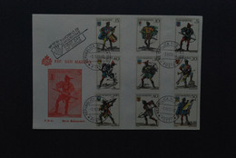 Saint Marin 1973 - Enveloppe 1er Jour Avec Série Complète De 9 Timbres "Balestrieri"- "Arbalétriers" - Covers & Documents