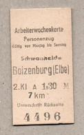 BRD - Pappfahrkarte ( DR) - Schwarzheide - Boizenburg  (Arbeiterwochenkarte) - Europa