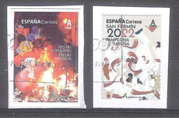 España 2022- 2 Sellos Usados- Fiestas Populares-Fallas De Valencia Y San Fermin En Pamplona -Espagne-Spain-Spanje-Spagna - Used Stamps