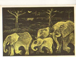 ABIDJAN Hotel Ivoire, Illustrateur Achalme, Nuit Sur La Brousse Sujet N°2, Elephants - Côte-d'Ivoire