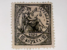 Spain Stamp 1874, Allegory Justice, 10 Peseta, Used, Scott#210, Cat > £1500 - Gebruikt