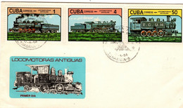 Cuba 1984 ANTIQUE LOCOMOTIVES ,first Day Coverm Trains - Treni