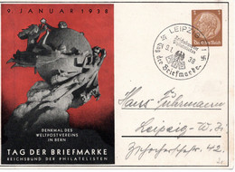 54749 - Deutsches Reich - 1938 - 3Pfg Hindenburg OrtsPGAte "Tag Der Briefmarke / UPU" SoStpl LEIPZIG - TAG DER BRIEFMARK - Dag Van De Postzegel