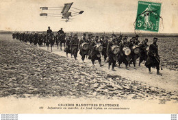 GRANDES MANŒUVRES D'AUTOMNE.  Infanterie En Marche. Au Fond Biplan En Reconnaissance.  2 Scans - Manoeuvres