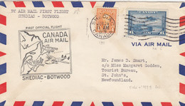 COVER. CANADA. AIR MAIL FIRST FLIGHT. SHEDIAC TO BOTWOOD. SHEDIAC TO ST JOHN'S NEWFOUNDLAND - Luchtpost