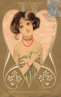 Thème Illustrateur  .   R. Kirchner     Carte Gaufrée Série 539. Femme Dans Un Coeur  (voir Scan) - Kirchner, Raphael