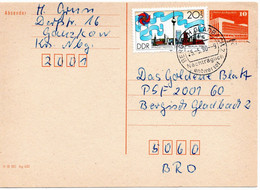 54775 - DDR - 1990 - 10Pfg Kl.Bauten GAKte M ZusFr Ganzkow (o Stpl) -> BERGISCH GLADBACH - NACHTRAEGLICH ENTWERTET - Storia Postale