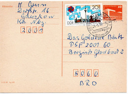 54775 - DDR - 1990 - 10Pfg Kl.Bauten GAKte M ZusFr Ganzkow (o Stpl) -> BERGISCH GLADBACH - NACHTRAEGLICH ENTWERTET - Lettres & Documents