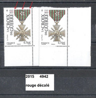 Variété De 2015 Neuf**  Y&T N° 4942 Rouge Décalé - Unused Stamps