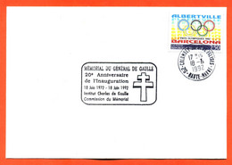 GENERAL DE GAULLE 1890-1970 Enveloppe 20° Anniversaire Du Mémorial Colombey Les 2 églises 18/06/1992 - 1961-....
