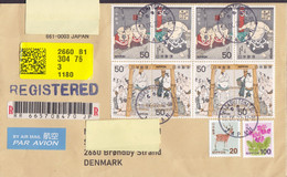 Registered Einschreiben Labels HIGASHI TOMATSU 2022 Cover Brief BRØNDBY STRAND Denmark 2x 4-Stripes Sumo Deer Hirsch - Briefe U. Dokumente