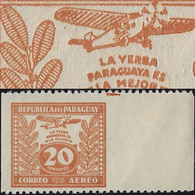 Paraguay 1935 Y&T PA 74. Curiosité, Sans Dentelure Verticale Droite. Avion, Monoplan, Ilex Paraguariensis, Maté, Thé - Plantas Medicinales