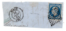 1861-- Tp 20c  Napoléon  N° 14 -- Cachet NIMES --type 15 + Losange P.C  2272  Sur Fragment De Lettre ..........à Saisir - 1849-1876: Klassik