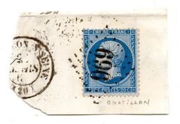 1861-tp 20c Napoléon N°14-cachet CHATILLON/SEINE --partiel Type 15 + Losange G.C 969 Sur Fragment De Lettre - 1849-1876: Periodo Classico