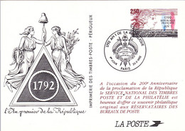 B01-399 Carte Postale Entier 1792 Ans De La République 26-09-1992 - Tarjetas Precursoras