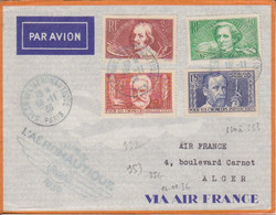 F Lettre Obl. Salon De L'Aéronautique Paris Le 16/11/36 (Premier Jour D'Emission) Sur N° 330 à 333 Pour Alger - Storia Postale