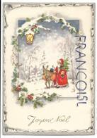 Père Noël Et Son âne, Lanterne à Gauche: "Joyeux Noël" Sur Parchemin - Santa Claus