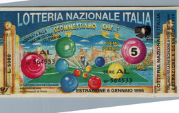 LOTTERIA NAZIONALE ITALIA " SCOMMETTIAMO CHE ?"-ESTRAZIONE 6 GENNAIO1996-SERIE AL N° 564533 - - Biglietti Della Lotteria