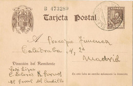 46844. Entero Postal EL FERROL (Coruña) 1941. Tipo Cervantes Sin Pie Imprenta - 1931-....