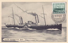 B01-400 Entier Postal - Carte Paquebot Marie Henriette 1893 - Souvenir Maximum  Du Centenaire Ostende - Douvres -cob 726 - 1934-1951