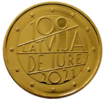 LETTONIE 2021 - 2 EUROS - RECONNAISSANCE INDEPENDANCE DE JURE - PLAQUE OR - VERGOLDET - Latvia