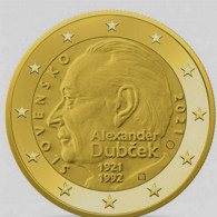 SLOVAQUIE 2021 - ALEXANDER DUBCEK  - 2 Euros Commemorative PLAQUE  OR  VERGOLDET - Slovakia