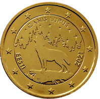 ESTONIE 2021 - 2 EUROS COMMEMORATIVE - LE LOUP - CANIS LUPUS - PLAQUE OR - VERGOLDET - Estonie